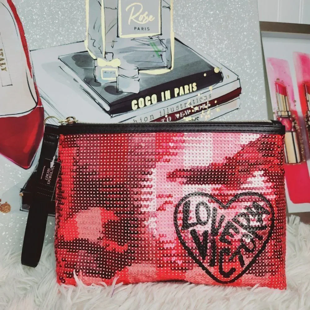 Victoria's Secret sequin cosmetic bag NWT